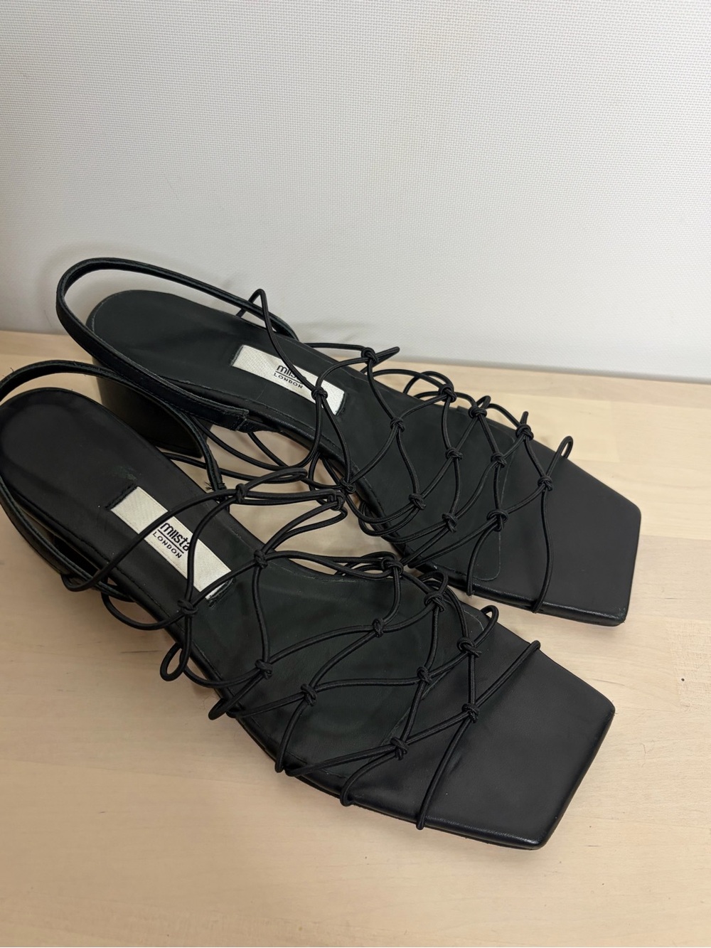 Miista Black Knotted Lace-Up Slingback Heels